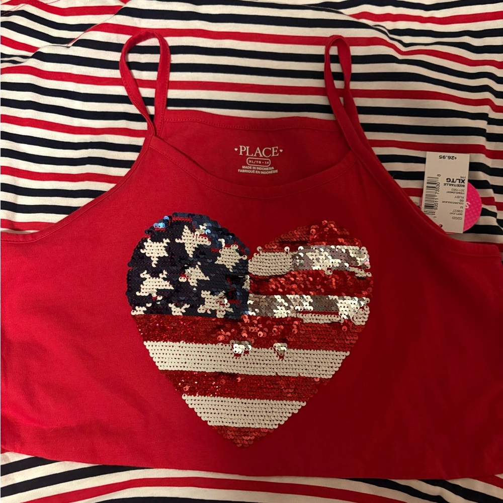 Place Red Tank Top with Sequin Heart Summer Dress